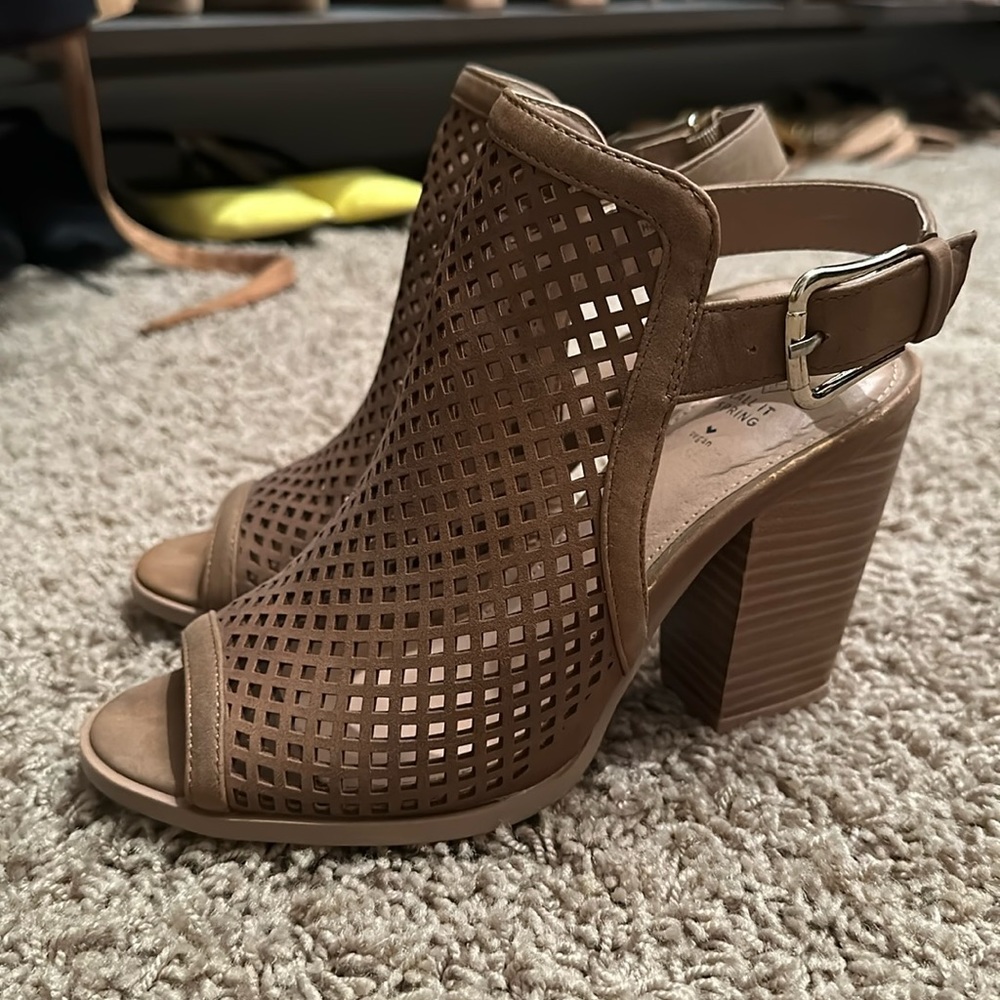 Brown peep toe heels size 7